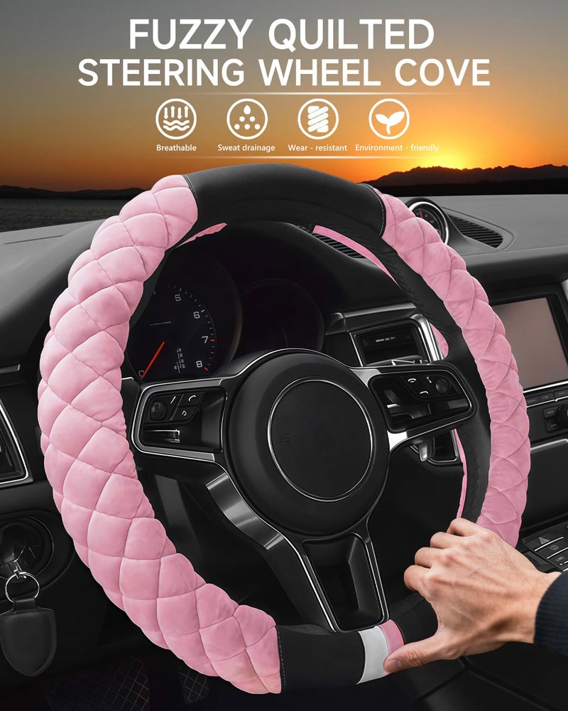 Cxtiy Universal Car Steering Wheel Cover Fluffy Winter Plush Steering Wheel Cover (A-Pink) - Image 3
